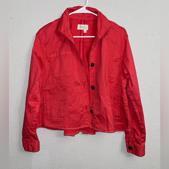 By Anthropologie Chino Coral Swing Button Up Boxy Crop Long Sleeve Jacket Sz S - Picture 2 of 11